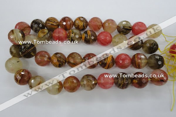 CCY508 15.5 inches 20mm faceted round volcano cherry quartz beads