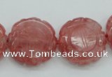 CCY52 15.5 inches 20mm carved coin cherry quartz beads wholesale