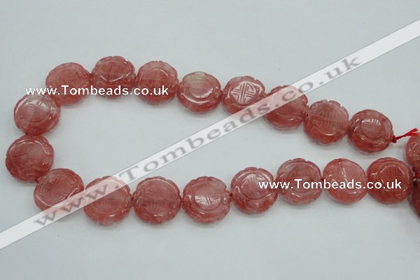 CCY52 15.5 inches 20mm carved coin cherry quartz beads wholesale