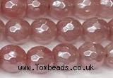 CCY665 15 inches 6mm faceted round AB-color cherry quartz beads