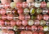 CCY696 15 inches 12mm faceted round volcano cherry quartz beads