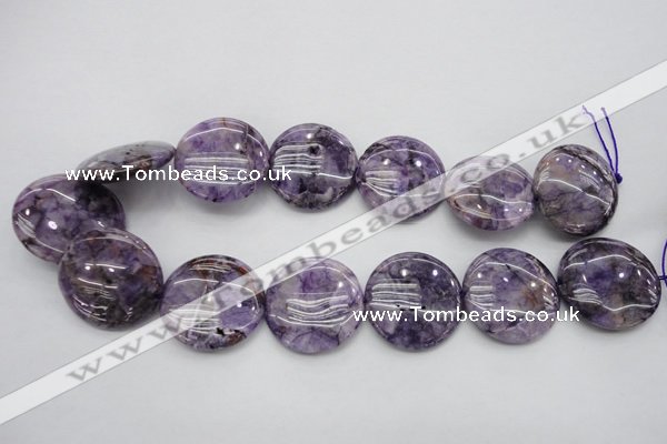 CDA317 15.5 inches 30mm flat round dyed dogtooth amethyst beads