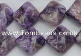 CDA320 15.5 inches 15*15mm twisted diamond dyed dogtooth amethyst beads