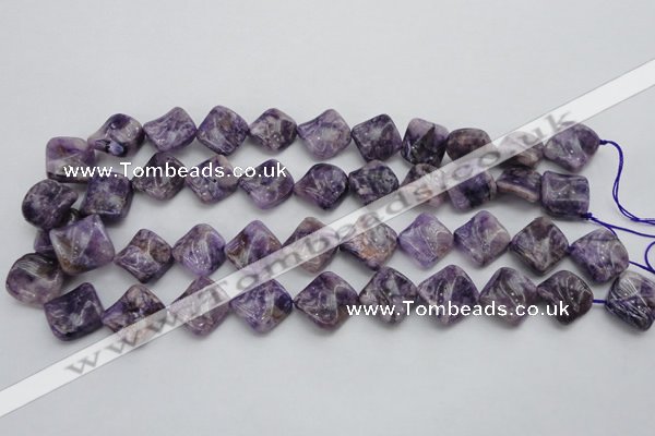 CDA320 15.5 inches 15*15mm twisted diamond dyed dogtooth amethyst beads