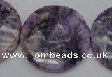 CDA328 15.5 inches 32mm faceted coin dyed dogtooth amethyst beads