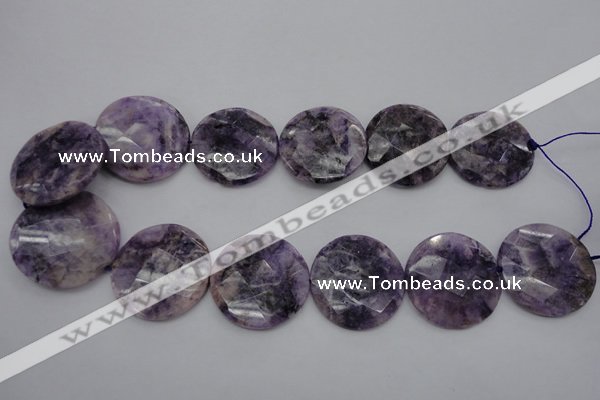 CDA328 15.5 inches 32mm faceted coin dyed dogtooth amethyst beads