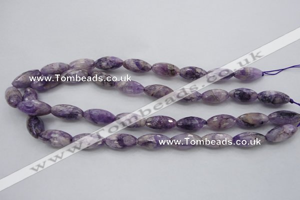 CDA334 15.5 inches 10*20mm faceted rice dyed dogtooth amethyst beads