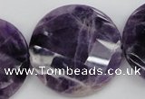 CDA44 15.5 inches 32mm faceted coin dogtooth amethyst beads