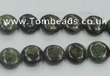 CDB205 15.5 inches 10mm flat round natural dragon blood jasper beads