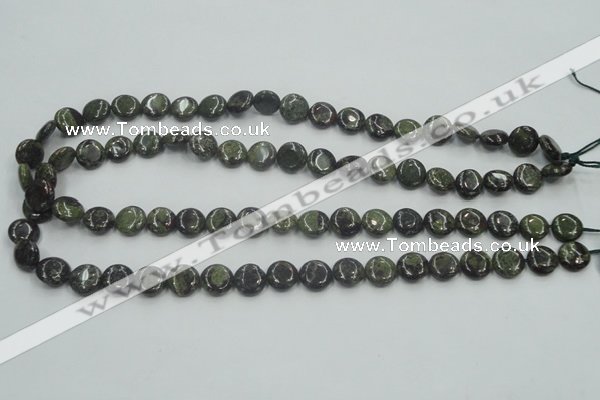 CDB205 15.5 inches 10mm flat round natural dragon blood jasper beads