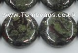 CDB210 15.5 inches 25mm flat round natural dragon blood jasper beads