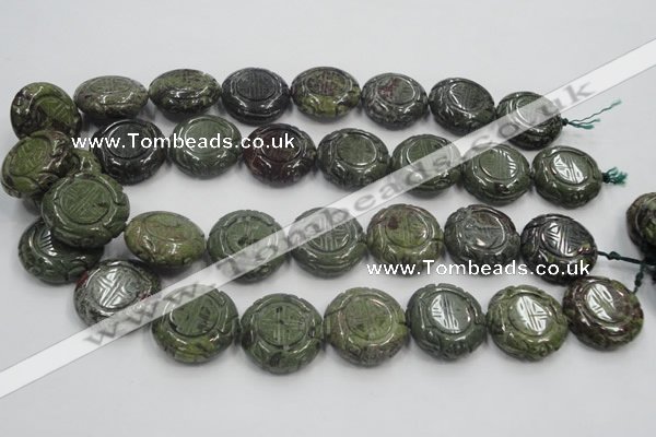 CDB226 15.5 inches 25mm carved coin natural dragon blood jasper beads