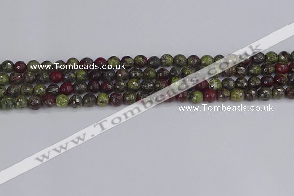CDB329 15.5 inches 6mm faceted round A grade dragon blood jasper beads