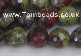 CDB332 15.5 inches 12mm faceted round A grade dragon blood jasper beads