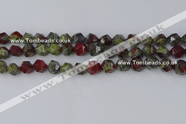 CDB339 15.5 inches 12mm faceted nuggets dragon blood jasper beads