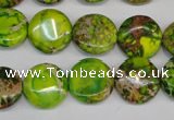 CDE123 15.5 inches 14mm flat round dyed sea sediment jasper beads