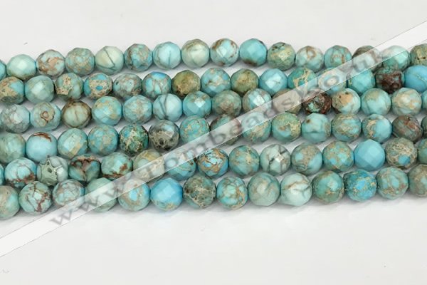 CDE1386 15.5 inches 8mm faceted round sea sediment jasper beads