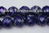 CDE2214 15.5 inches 14mm faceted round dyed sea sediment jasper beads