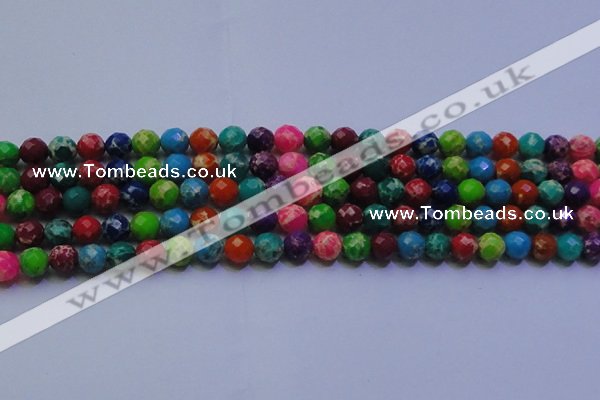 CDE2696 8mm faceted round mixed color sea sediment jasper beads