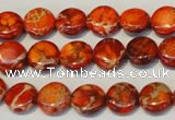 CDE516 15.5 inches 10mm flat round dyed sea sediment jasper beads