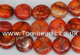 CDE517 15.5 inches 12mm flat round dyed sea sediment jasper beads