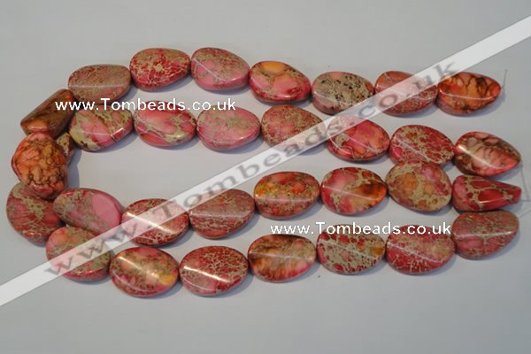 CDE575 15.5 inches 18*25mm twisted oval dyed sea sediment jasper beads