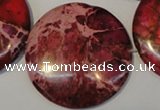 CDE660 15.5 inches 35mm flat round dyed sea sediment jasper beads