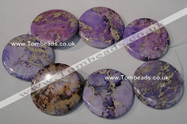 CDE709 15.5 inches 55mm flat round dyed sea sediment jasper beads