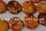 CDE757 15.5 inches 18mm flat round dyed sea sediment jasper beads