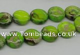 CDE91 15.5 inches 12mm flat round dyed sea sediment jasper beads