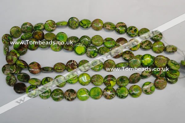 CDI123 15.5 inches 14mm flat round dyed imperial jasper beads