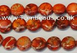 CDI516 15.5 inches 10mm flat round dyed imperial jasper beads