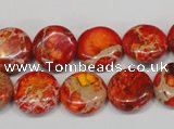 CDI518 15.5 inches 14mm flat round dyed imperial jasper beads