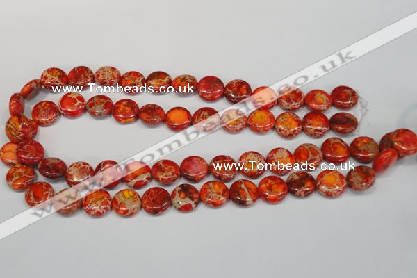 CDI518 15.5 inches 14mm flat round dyed imperial jasper beads