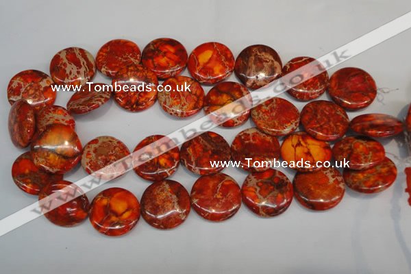 CDI522 15.5 inches 25mm flat round dyed imperial jasper beads