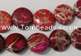 CDI786 15.5 inches 14mm flat round dyed imperial jasper beads