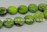 CDI91 16 inches 12mm flat round dyed imperial jasper beads wholesale