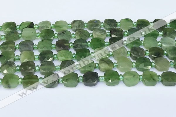 CDJ410 15.5 inches 8mm faceted square Canadian jade beads
