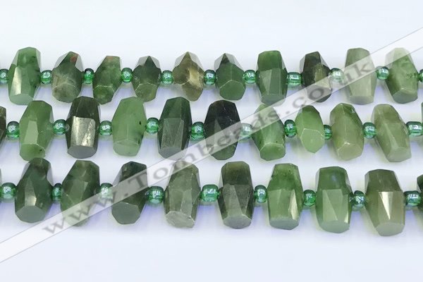 CDJ413 15.5 inches 8*14 - 9*14mm faceted freeform Canadian jade beads