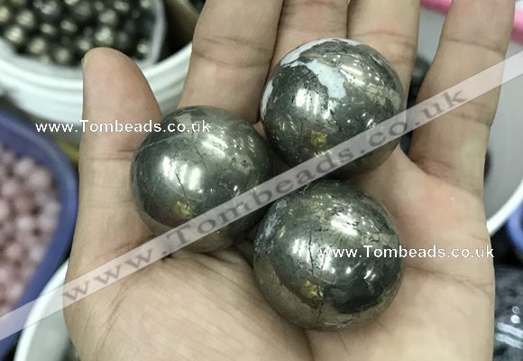 CDN10 30mm round pyrite gemstone decorations wholesale