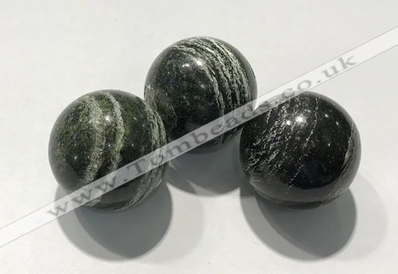 CDN1137 30mm round green silver line jasper decorations wholesale