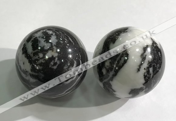 CDN1276 40mm round black & white jasper decorations wholesale