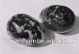 CDN1393 35*45mm egg-shaped black & white jasper decorations wholesale