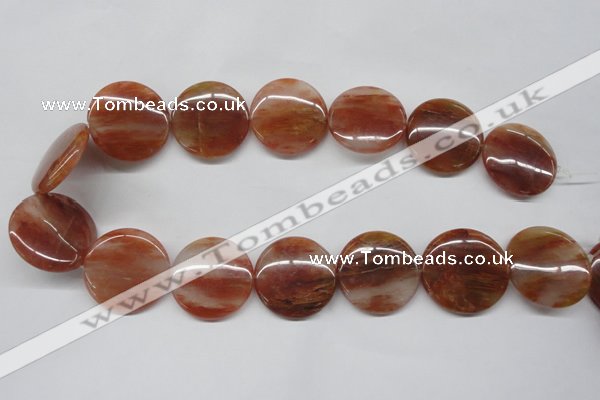 CDQ26 15.5 inches 30mm flat round natural red quartz beads