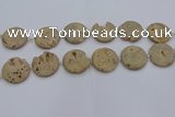 CDQ677 8 inches 30mm flat round druzy quartz beads wholesale