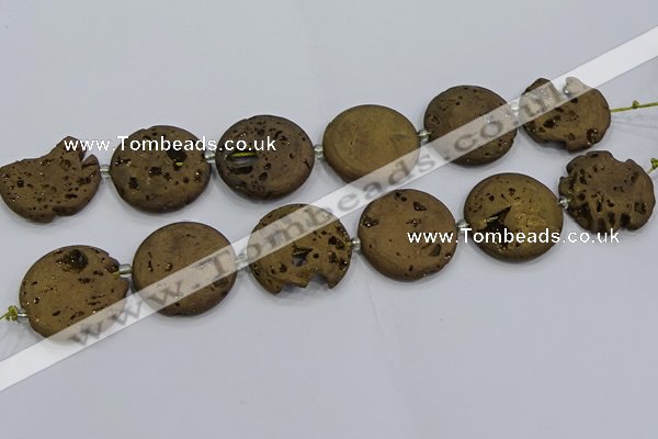 CDQ678 8 inches 30mm flat round druzy quartz beads wholesale