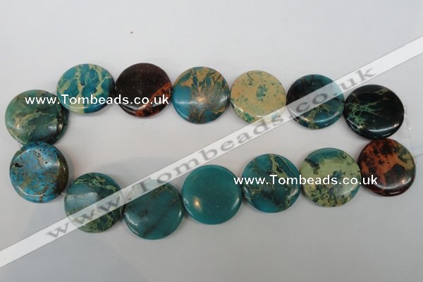 CDS33 15.5 inches 30mm flat round dyed serpentine jasper beads