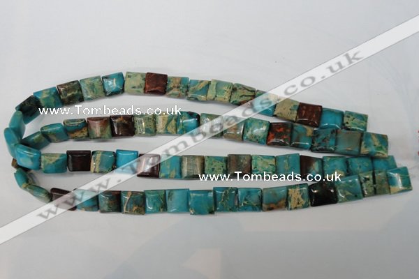 CDS38 12*12mm square double drilled dyed serpentine jasper beads