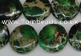 CDT174 15.5 inches 20mm flat round dyed aqua terra jasper beads