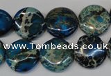 CDT232 15.5 inches 16mm flat round dyed aqua terra jasper beads